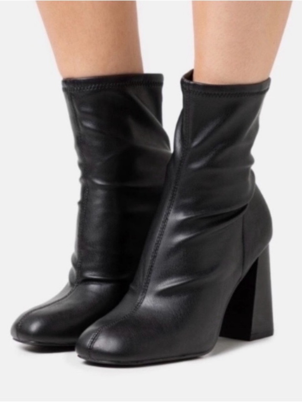 TopShop Black Faux Leather High-Heel Sock Ankle Boots NWT SZ 7.5